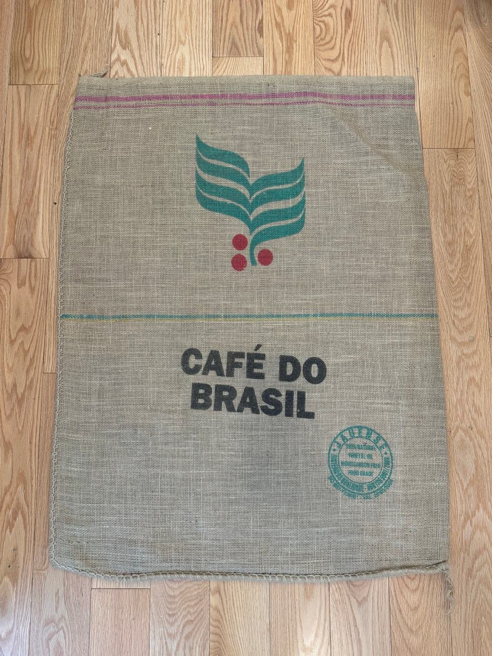 Jute Burlap Coffee Bag Sack Cafe Do Brasil Da Terra Sweet Yellow JL